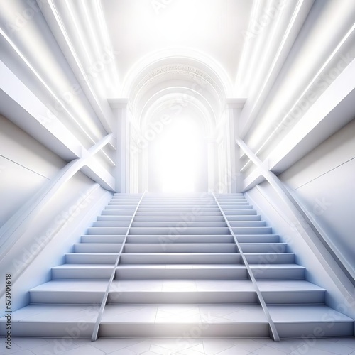 White staircase to the white portal.