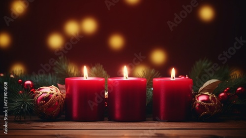 Advent Wreath with Burning Red Candles  Symbolic Holiday Decoration for Christmas Tradition and Spiritual Ceremonies