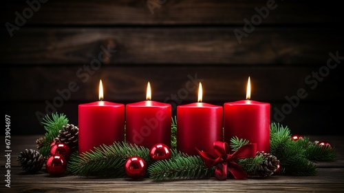 Advent Wreath with Burning Red Candles  Symbolic Holiday Decoration for Christmas Tradition and Spiritual Ceremonies