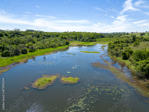 Aerial view of the Borá River, a tributary of the Tietê, an important Brazilian river