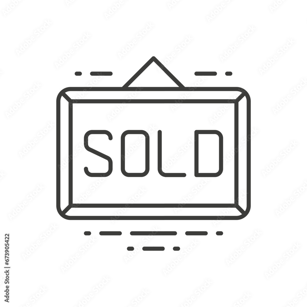 Sold hanged rectangular signboard real estate simple thin line art icon vector illustration Sold hanged rectangular signboard real estate simple thin line art icon vector illustration