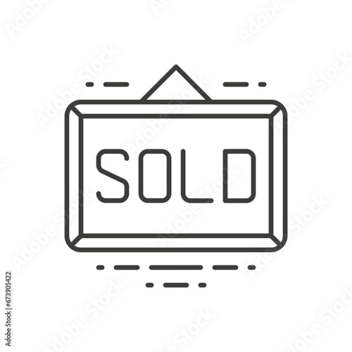 Sold hanged rectangular signboard real estate simple thin line art icon vector illustration