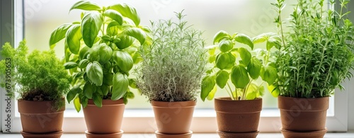 pots with aromatic herbs
