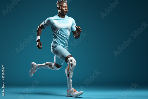 A man with prosthetic leg running, poster made with AI © The Picture House
