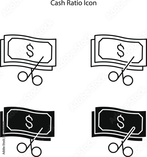 cash ratio icon with dollar and scissors icon on white background for app, logo, website, and game.