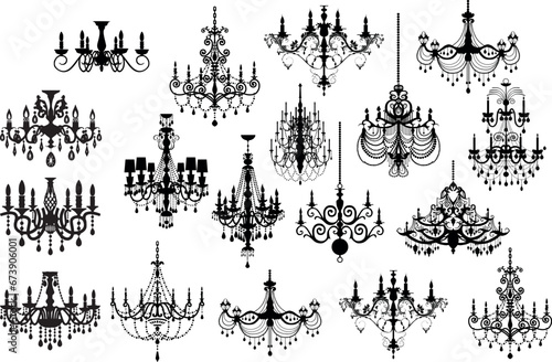 Set of different chandelier  silhouette. isolated vector illustration