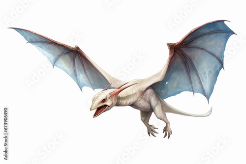 A white background with a pteranodon flying. Generative AI