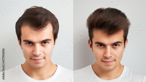 Experience the difference: A man's face pre and post hair transplant photo
