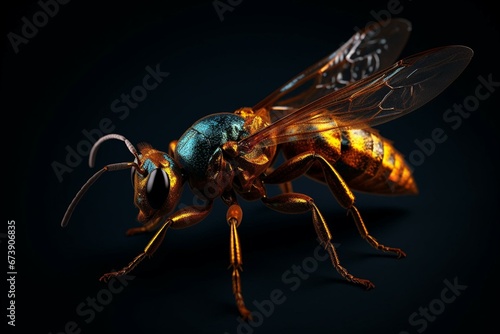 Shining insect composed of hornet, lobster, bug, and fly. Generative AI