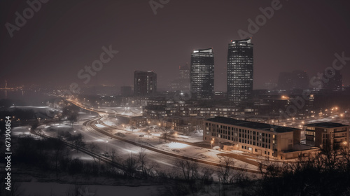  snowy cityscape. Generative AI