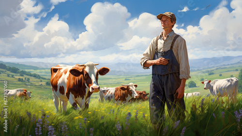 cowboy sits among the cows
