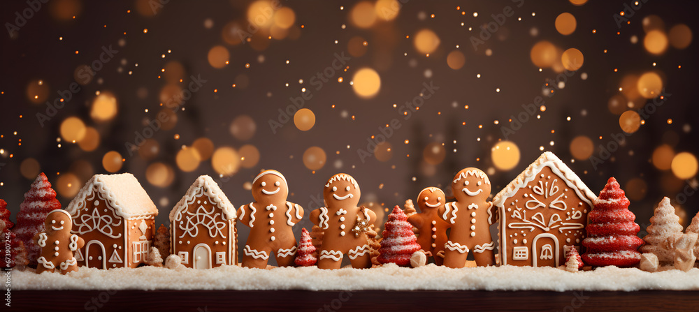 Banner of Gingerbread on Christmas background - obrazy, fototapety, plakaty 