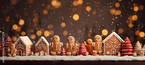 Banner of Gingerbread on Christmas background photo