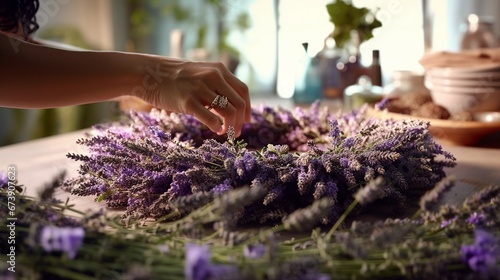 Lavender Handcrafted Wreath Making on Table: Artisan Floral DIY Process