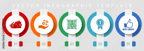 Shopping flat design icon set, miscellaneous icons such as money, wallet, qr code, badge and like sign, vector infographic template, web buttons collection