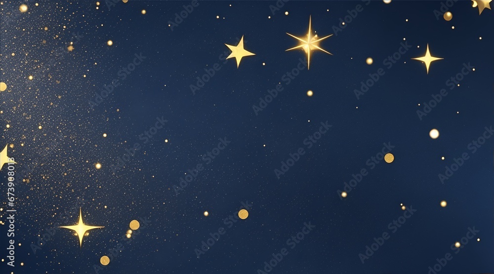 Golden lights shine particles bokey on navy blue background 