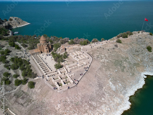 Aerial view of the historical Armenian Church of the Holy Cross in Turkey photo