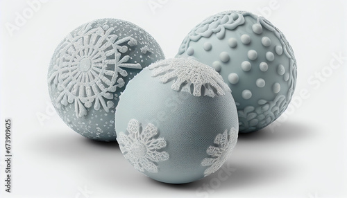 Isolated on a white background, snow-covered Christmas balls