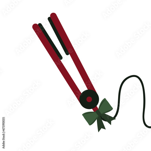Flat Design  Illustration with Hair Straightener and Ribbon
