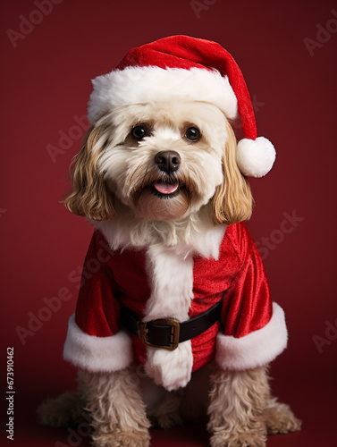 An Anthropomorphic Dog Dress Up as Santa Claus