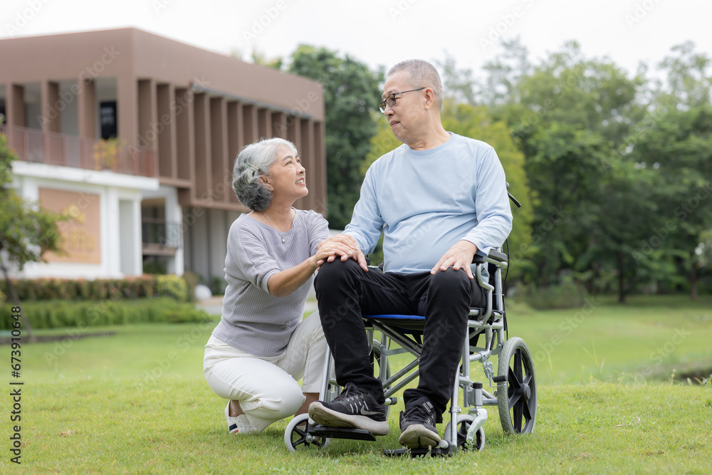 Senior couple taking care of each other in the park Senior couple taking care of each other in the park