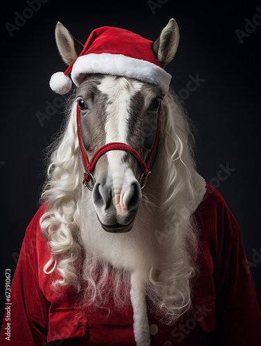An Anthropomorphic Horse Dress Up as Santa Claus