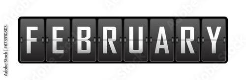 February. Name of the month on the cells of the mechanical tableau