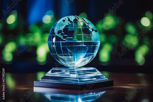 Crystal globe with clean hydrogen energy concept. Clean environment and ecology for green earth concept.