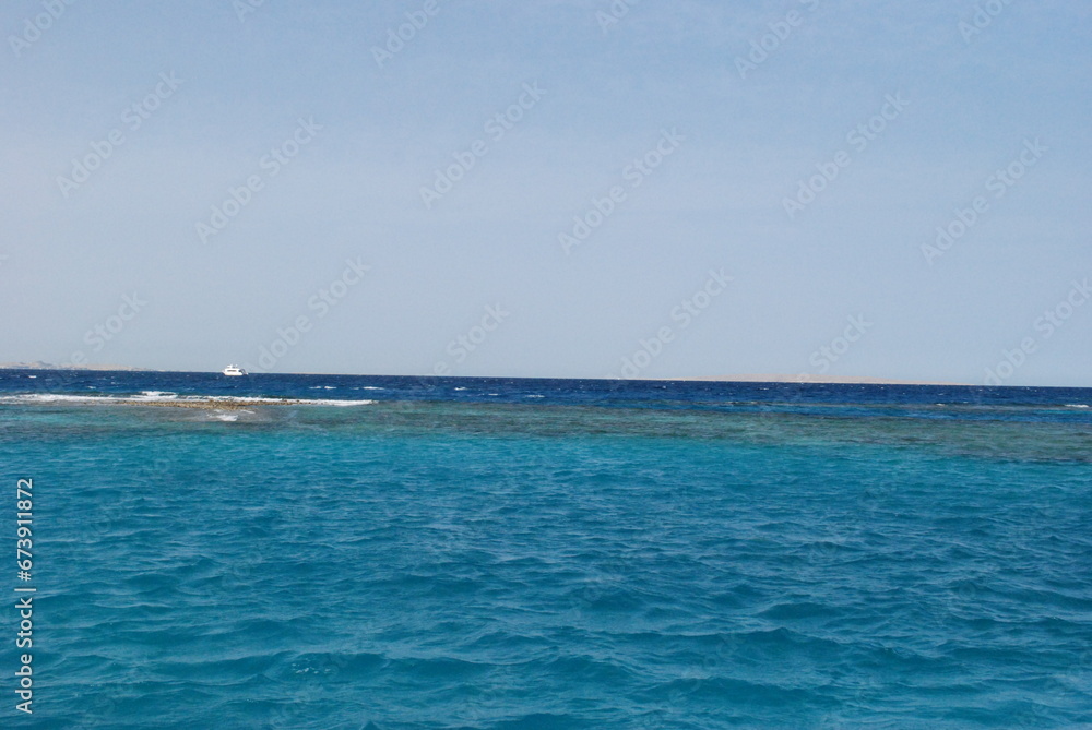 Snorkeling in the turquoise waters of the Red Sea. Crystal clear water.