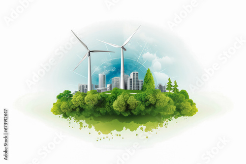 Green business based on renewable energy concept. Eco friendly industry and climate concept. Globe with clean hydrogen. Clean environment and ecology