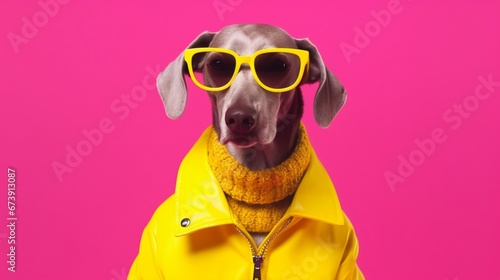 Cool looking horse dog wearing funky fashion dress.Generative AI photo
