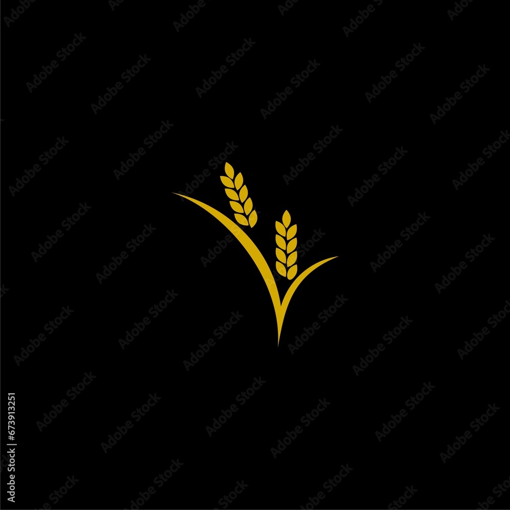 Yellow wheat ears and gear, quality farm product in gold color. Agriculture symbol isolated on black Yellow wheat ears and gear, quality farm product in gold color. Agriculture symbol isolated on black