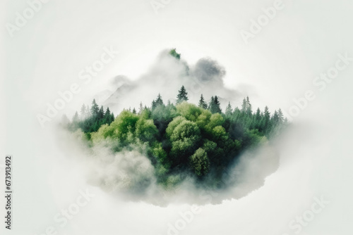 Icon reduce CO2 emission concept on the top view. Eco friendly industry and climate concept double exposure.Clean environment and ecology, green earth
