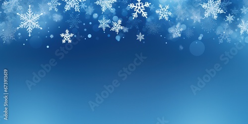 Blue christmas banner with snowflakes. Merry Christmas and Happy New Year greeting banner. Horizontal new year background, headers, posters, cards, website. Vector illustration. Generative AI 