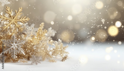 Winter background with christmas decor on white, top view mockup for text in red, gold, silver