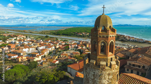 Bell tower in Castiglione della Pescaia,bird's eye view photo