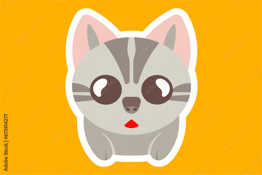 sticker gray cat with big eyes