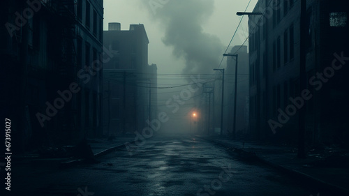 dark night street in fog, halloween background