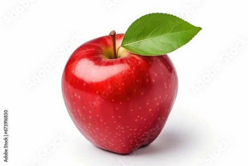 Red apple with leaves isolated on white background
