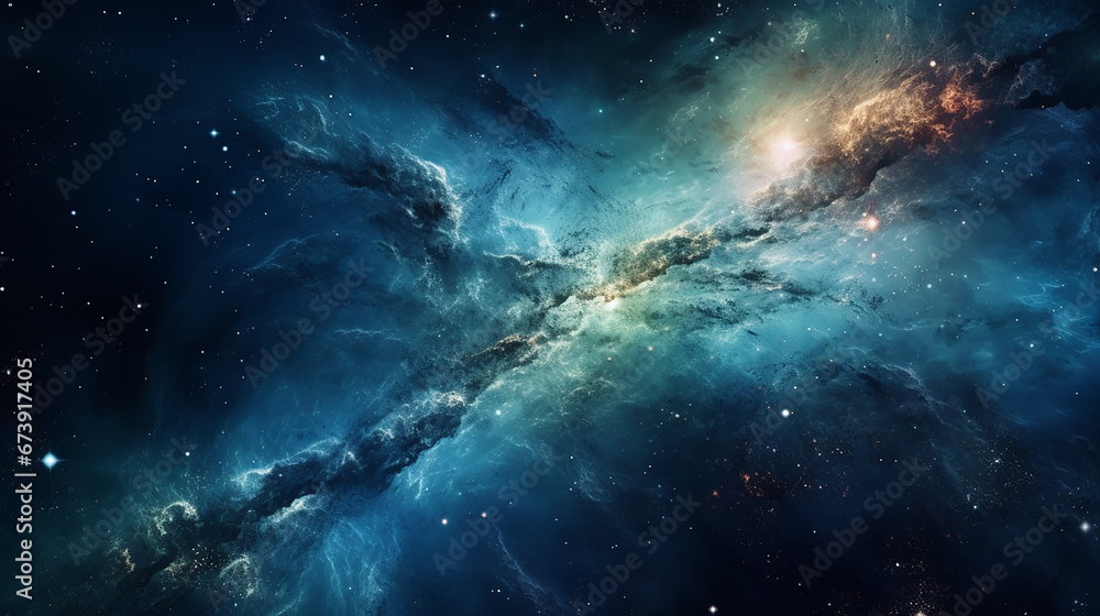Uma vista do espaço para uma galáxia espiral e estrelas. Universo cheio de estrelas, nebulosas e galáxias