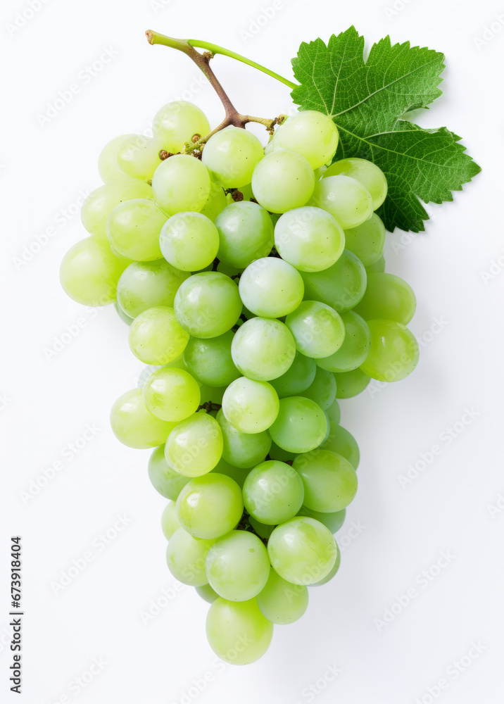 Sweet Green grape with leaves, isolated on a white background. Sweet Green grape with leaves, isolated on a white background.