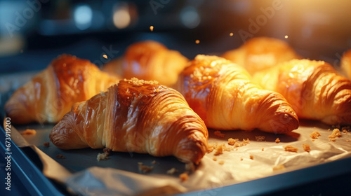 croissants are baked in the oven on a baking sheet.Generative AI photo