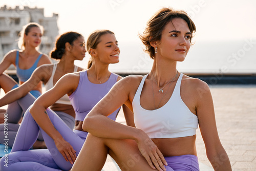 Young women doing yoga. Sport.
