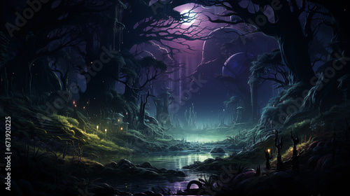 Magic forest in fantasy land 