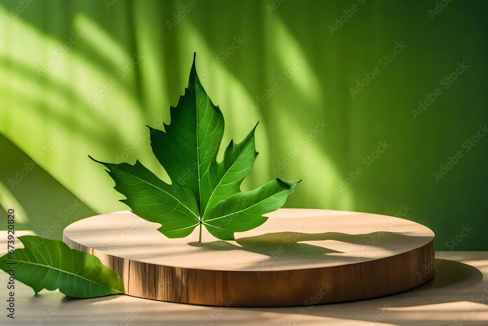 leaf shadow show on a wooden pedestal. leaf shadow show on a wooden pedestal.