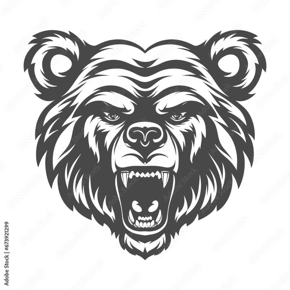 angry grizzly's face with a mouth open Print for Tshirts  vector art