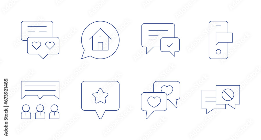 Chat icons. Editable stroke. Containing chatting, house, review, love, chat.