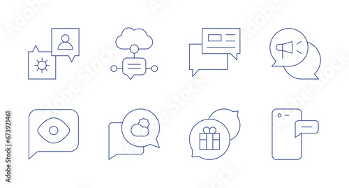 Chat icons. Editable stroke. Containing chat, speech bubble, weather, cloud.