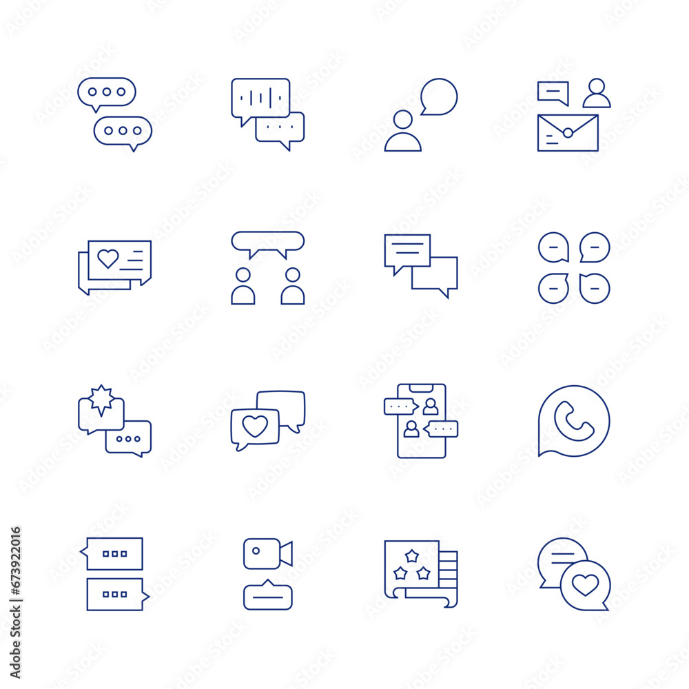 Chat line icon set on transparent background with editable stroke. Containing message, video chat, chat, slack.