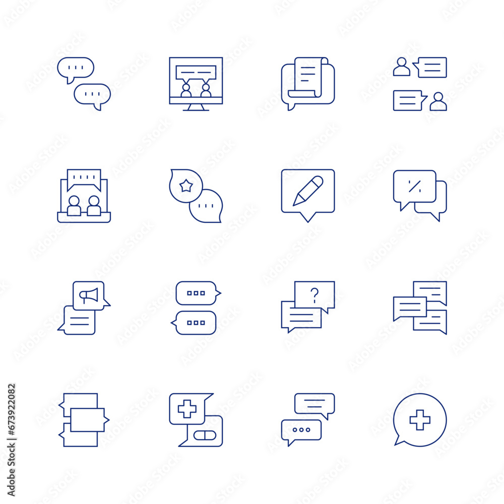 Chat line icon set on transparent background with editable stroke. Containing conversation, online chat, chatting, chat bubble, chat, chat box, meeting, new.